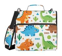White Background Dinosaur & Cactus Dinos 3 Ringing 1.5 inch Binder with Zipper with Strap Multiple Pockets Documents Files Storage Bag for Middle School