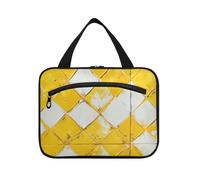 White Background with A Yellow -Shaped Checkerboard Hanging Travel Bag Hanging with Hook, Designer Compact Make up Bag for Men Toilet bolso de Mano para Hombre L