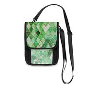 White Background with Green diamonding Shaped Grid Travel Wallet Passport Holder Travel pouching Slim Lightweight Crossbody Bag with Adjustable Strap