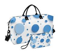 White Background with Lots Of Blue Circles on It Duffel Bag Carry On Weekend Bag Sports Gym Bag with Toiletry Bag for Trip Waterproof, White background with lots of blue circles on it, One Size
