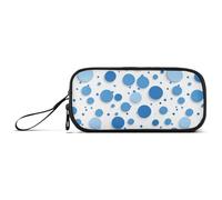 White Background with Lots of Blue Circles on It Nylon Pencil Bag College Large Capacity Pencil Case for High School Stationery for Office Man