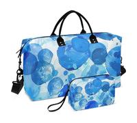 White Background With Lots Of Blue Circles On The Translucency Large Travel Duffel Luggage Large Carry-on Airport Bag Sport Gym Bag with Adjustable Strap for Yoga Multifunctional, White Background