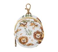 White Background with Lots of Cartoon Lions Baby Boy Pacifier Case Portable Wristlet Wallet Key Holder, Baby Items Storage Container