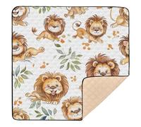 White Background with Lots of Cartoon Lions Large Sturdy Baby Activity Play Mat for Indoor Outdoor Water Resistant Tummy Time & Crawling Mat for Babies Infants Toddlers, 50'' x 50''