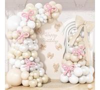 White Balloon Arch Kit,Sand White Ivory Bow Balloon Garland with Pastel Pink Long Balloons for Bow Birthday Engagement Wedding Decorations