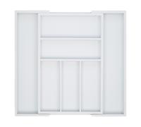 Relaxdays Extendable Cutlery Tray, var. Width, 5-7 Compartments, Bamboo Organiser, HWD: 5x48x46cm, White