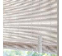 White Bamboo Roller Blind, Light Filtering Roll Up Shutter, Natural Roman Roller Shades, Wood Window Shades Blinds with Lift, for Indoor Home Office Kitchen, Custom