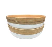 White Bamboo Serving Bowls - Set of 2 Handcrafted Wooden Bowls for Pasta, Salad, Snacks & Fruit - Lightweight & Durable - 20x6 cm - Glossy White Finish
