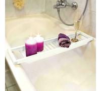 White Bamboo Wood Bath Tub Rack Bathroom Shelf Tidy Tray Storage Caddy Organiser