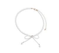 White Baroque Pearl Bow Choker Necklace, Sparkly Zircon Coquette Short Necklace, Simple Tiny Beaded Aesthetic Jewelry Gift for Women