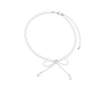 White Baroque Pearl Bow Choker Necklace, Sparkly Zircon Coquette Short Necklace, Simple Tiny Beaded Aesthetic Jewelry Gift for Women