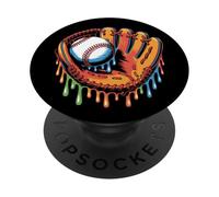 white baseball inside glove colorful drip player graphic PopSockets Adhesive PopGrip