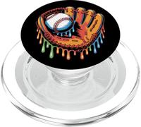 white baseball inside glove colorful drip player graphic PopSockets PopGrip for MagSafe