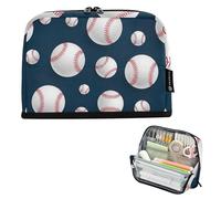 White Baseballs Blue Balls Prints Storage Pencil Bag Pencils Pouch Zipper Pencil Case Big Cute Pen Pouch Girls Floral Adults Kids Back to School Organizer