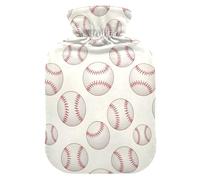 White Baseballs Red Light Hot Water Bottle with Soft Cover Hand Feet Warmer Warm Water Heat Bottles for Menstrual Cramps Pain Relief Small