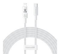 (White) BASEUS Gem 2m Type-C to iP PD 20W Data Cable Braided Phone Fast Charging Cord - Black