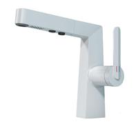 White Basin Faucet with PullOut Spray 2 Modes Single Handle Bathroom Sink Tap Hot & Cold Water Mixer Modern Kitchen & Bath Fixture