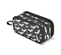 White Bat Halloween Black Pencil Case Boys Girls Pen Bag Pouch School | Perfect for Kids Teens Adults Student, Big Large Capacity, Stationery Organizer Supplies, Zipper Compartment, Portable Handle