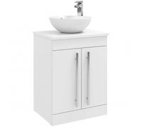 White Bathroom 2-Door Standing Unit with Counter Top Basin60cm Wide Clifton White One Size