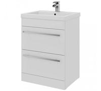 White Bathroom 2 Drawer Standing Unit with Ceramic Basin 60cm Wide Clifton White One Size