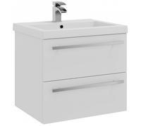 White Bathroom 2 Drawer Wall Hung Unit with Ceramic Basin 60cm Wide Clifton White One Size