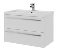 White Bathroom 2 Drawer Wall Hung Unit with Ceramic Basin 80cm Wide Clifton White One Size