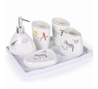 White Bathroom Accessories Set,Modern Countertop Bathroom Decor,Luxury 6 Piece Bathroom Accessory Set,Complete with Soap Dispenser,Toothbrush Holder,Tumbler,Tray