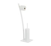 Relaxdays Bathroom Accessory Set with Toilet Paper & Brush Holder + Brush, Hygienic, HxWxD: 78x29x20 cm, White