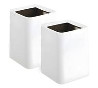 White Bathroom Bin 12L With Inner Bucket, Hidden Bag Design, 2 Pack Modern Open Top Touchless Bathroom Can, Minimalist Plastic Bin for Bedroom, Living Room, Office, Square Garbage Rubbish Bin