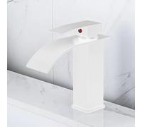 White Bathroom Faucet, Stainless Steel Waterfall Sink Mixer, Single Handle Hot & Cold Water, Modern Low-Profile Design for Stylish Washbasin