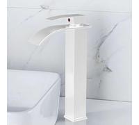 White Bathroom Faucet, Stainless Steel Waterfall Sink Mixer Tap, Single Handle Hot & Cold Water, Modern Design for Washbasin, Durable & Stylish Bathroom Decor