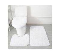 (white) Bathroom Non-Slip Carpet Set Pedestal Rug+Lid Toilet Seat Cover+Bath Mat Pad NEW