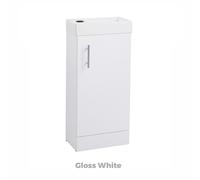 NUIE NVX192 Vault Modern Bathroom Single Soft Close Door Floor Standing Vanity Unit with 1 Tap Hole Ceramic Basin, 400mm, Gloss White, H: 781mm, W, D: 222mm, Set of 2 Pieces
