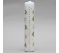 White Bauballs and Snow Advent Pillar Candle 7 - Unscented Wax Christmas Countdown, 70hr Burn, Festive Candle for Table, Mantelpiece & Seasonal Décor