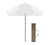 White Beach Umbrella With Fringe Garden Parasol UV Protection 2m Outdoor Umbrellas Waterproof Patio Umbrella With Tilt Boho Balcony Umbrella With 8 Sturdy Ribs Portable Parasol With Carry Bag