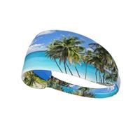 White Beach Print Sports Headbands For Men Women, Moisture Wicking Sweat Band Elastic Wide Hair Bands,For Running, Cycling, Basketball, Gym Exercise, Football