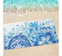 White Beach Towel, Large Beach Towels for Adults - Quick Dry Microfibre Towel - Super Absorbent Bath Towels for Swim Gym 150 x 75 cm - 1 Piece, Soft, Sand Free, Lightweight, Multi - Mandala 0e-507