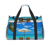 White Beach Tropical Sea Large Travel Duffle Bag with Shoulder Strap,Water-Resistant Twill Weekender Bag for Men Women,Spacious Carryall Gym Bag