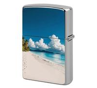 White Beach Tropical Sea Lighter Case Metal Protective Cover with Double-Sided Art Design, Cool Lighters Pouch Shockproof Lighter Cover for Men Women Gifts, Lighters Not Included