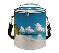 White Beach Tropical Sea Lunch Bag, 15L Portable Leakproof Picnic Basket with Shoulder Strap, Insulated Picnic Cooler Bag for Camping, Beach, Hiking & Groceries