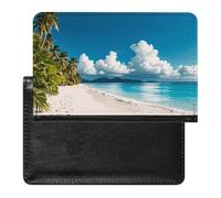 White Beach Tropical Sea Passport Holder with 3 Card Slots, Portable PU Leather Travel Wallet, Slim Protective Cover for Passport, ID, Credit Cards