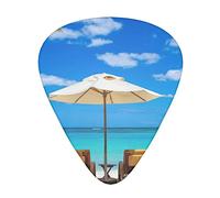 White Beach Tropical Sea Printed Guitar Picks With Organizer Storage Box 0.46 0.71 0.96 Mm Includes Thin Medium Heavy For Bass Electric Acoustic Guitars Ukulele 12 Pack