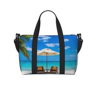 White Beach Tropical Sea Printed Travel Duffel Bag for Women Men - Weekend Overnight Bags with Adjustable Shoulder Strap and Handle
