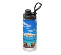 White Beach Tropical Sea Printing 18oz Sports Insulated Kettle Drinking Cup Stainless Steel Portable Cup for Gym