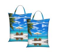 White Beach Tropical Sea Travel Laundry Bag with All-Over Print,Water-Resistant Twill Fabric,Smooth Zipper, Top Carry Handle,Hanging Loop,Large 58x46cm