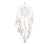 White Beaded Dream Catcher，Dream Catcher Wall Decor with Pom Poms Large White Dreamcatcher Wood Beads Boho Wall Hanging，Handmade Tassels Ornament Room Decor