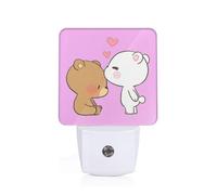 White Bear Brown Bear Plug-in Led Night Light with Motion Sensor Dusk to Dawn Sensor Backlit Nightlight for Bedroom Bathroom