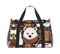 White bear brown bear print Carry on Luggage for Women Men Shoulder Weekender Crossbody Bag for Yoga Travel Must Haves, Black, One Size