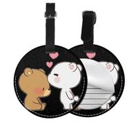 White Bear Brown Bear Print Luggage Tag Round Leather Luggage Tag Easy Identification & Privacy Protection for Suitcases Easy to Identify Privacy Cover Id Label