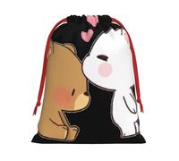 White Bear Brown Bear Print Plush Gift Bags With Drawstring, Reusable Gift Wrap For Christmas, Wedding, Party -Size M
